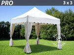 Gazebo Pro 3x3 m. White. Curved valance and 4 curtains